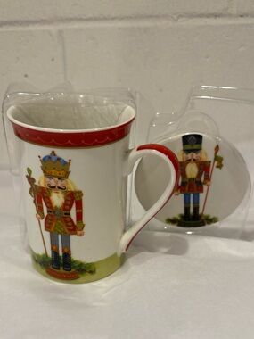 Kent Pottery Holiday mug & coaster set Nutcracker fine porcelain Vintage